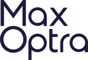 MaxOptra logo in navy blue