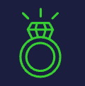 green diamond ring icon on dark blue background