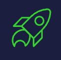 green rocket icon on dark blue background