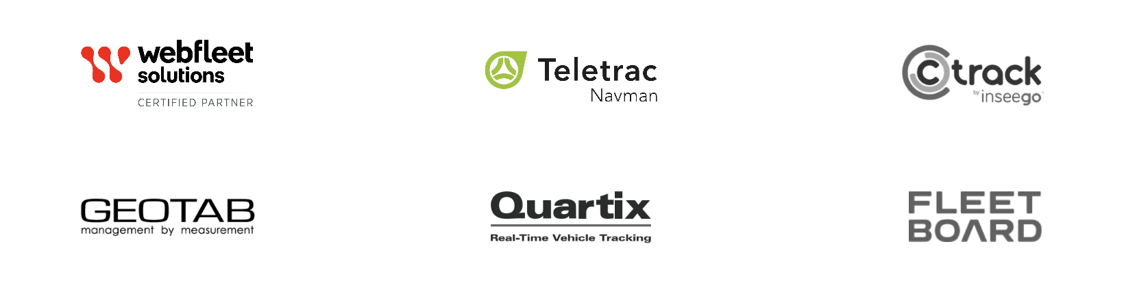 Image highlighting some of MaxOptra's partners, including Teletrac Navman, Geotab, and Ctrack
