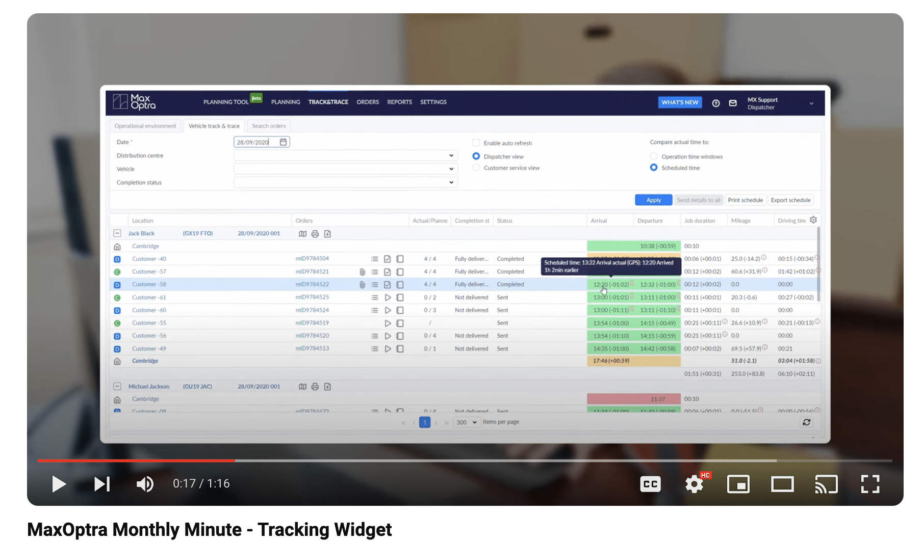 Screenshot of a YouTube video for the MaxOptra Monthly Minute, promoting the Tracking Widget