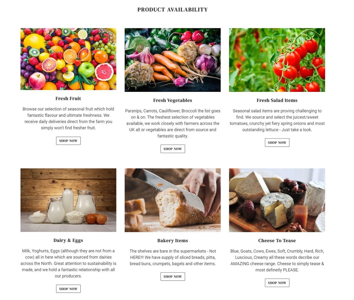 Screenshot of MyDelifresh website including items available to order
