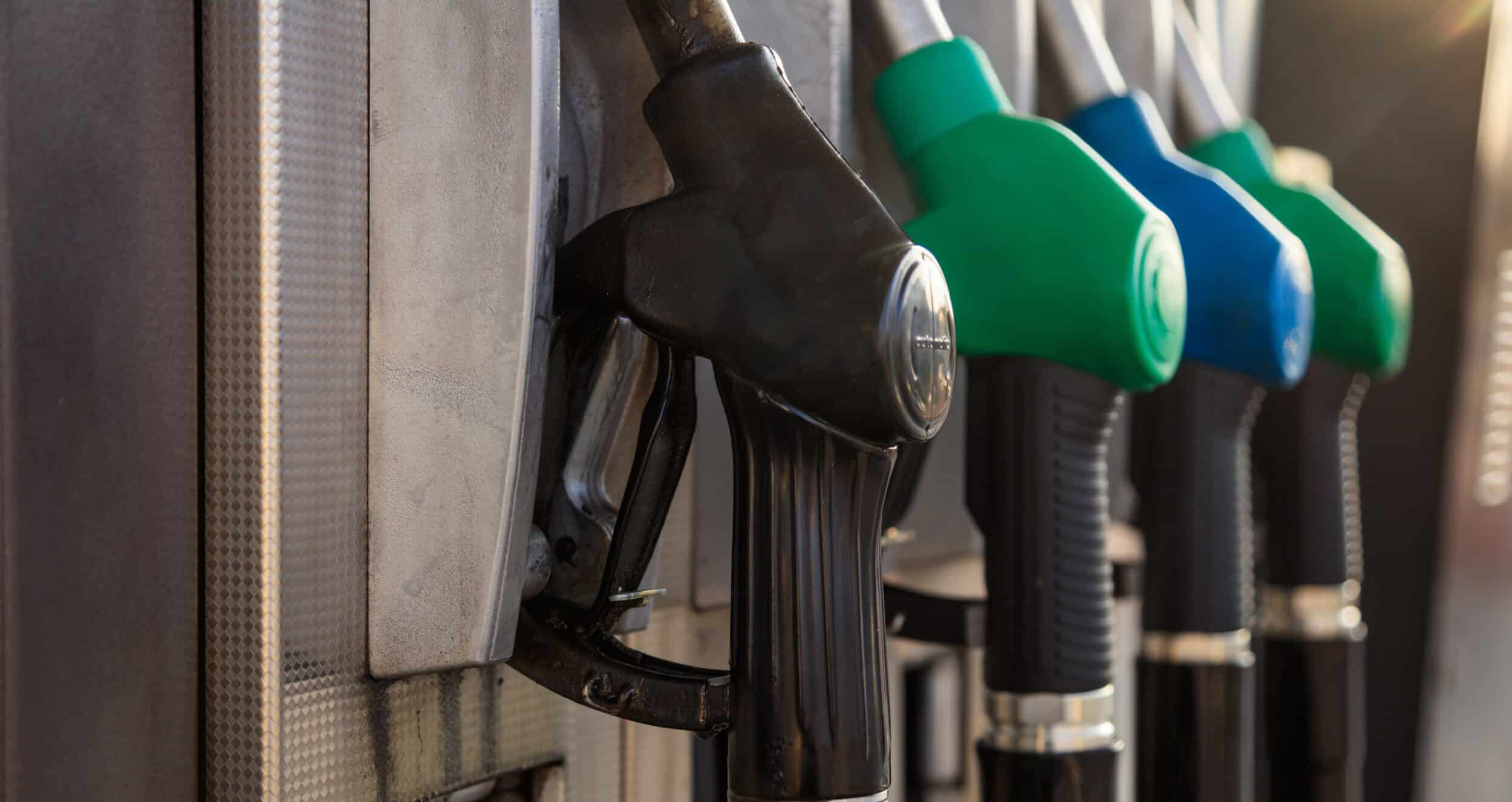 Close up of petrol pumps at a petrol station