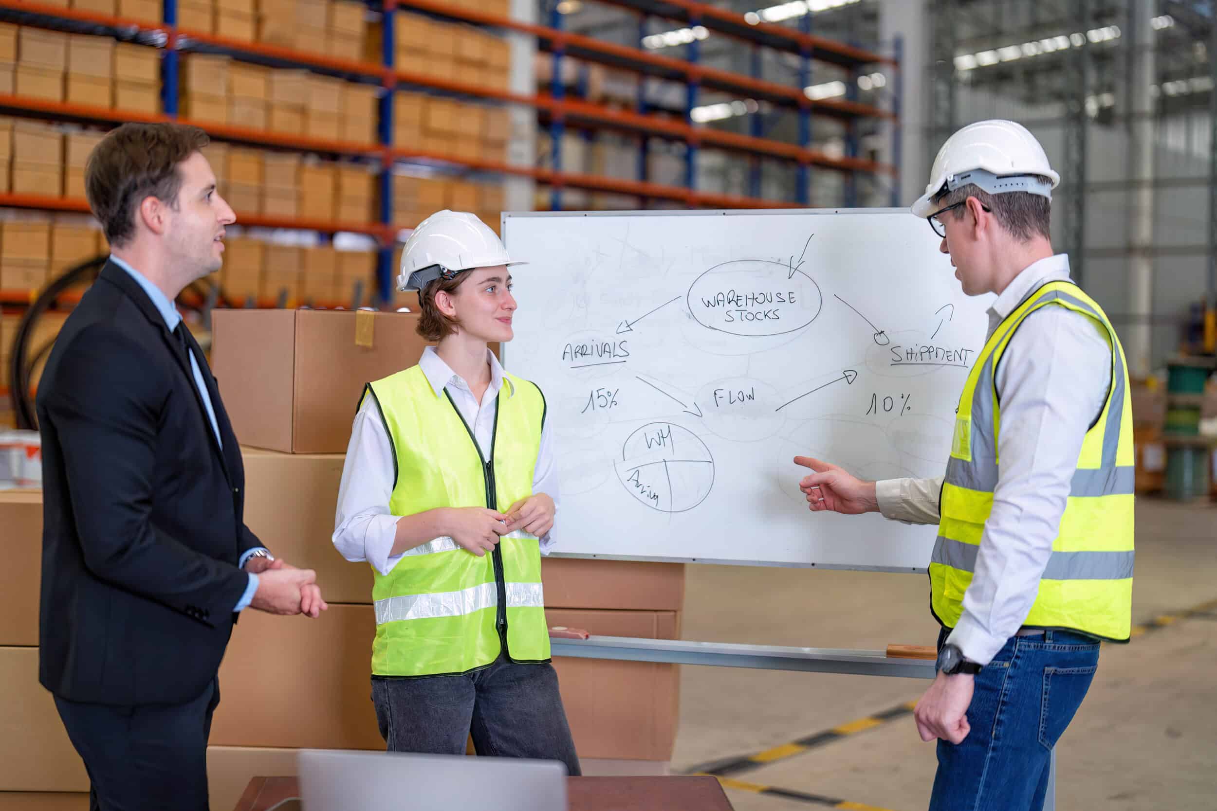 Warehouse team planning how their routing software can help them plan deliveries.