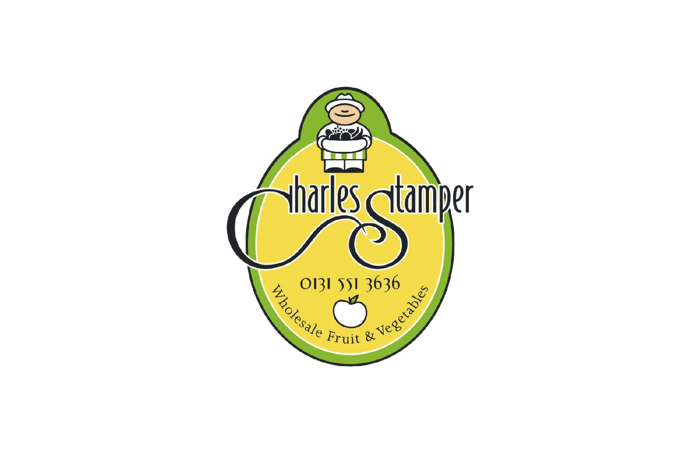 A green and yellow Charles Stamper logo, wholesale fruits and vegetables