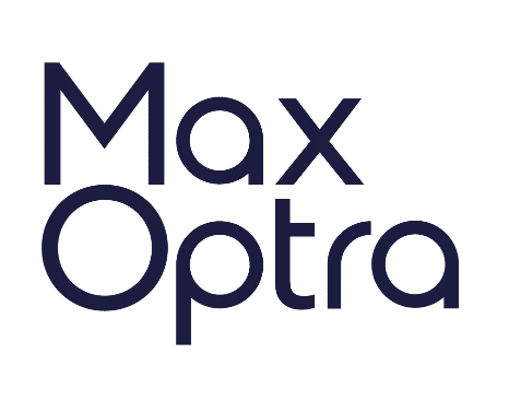 MaxOptra logo in navy blue