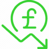 green pound sign and down arrow icon