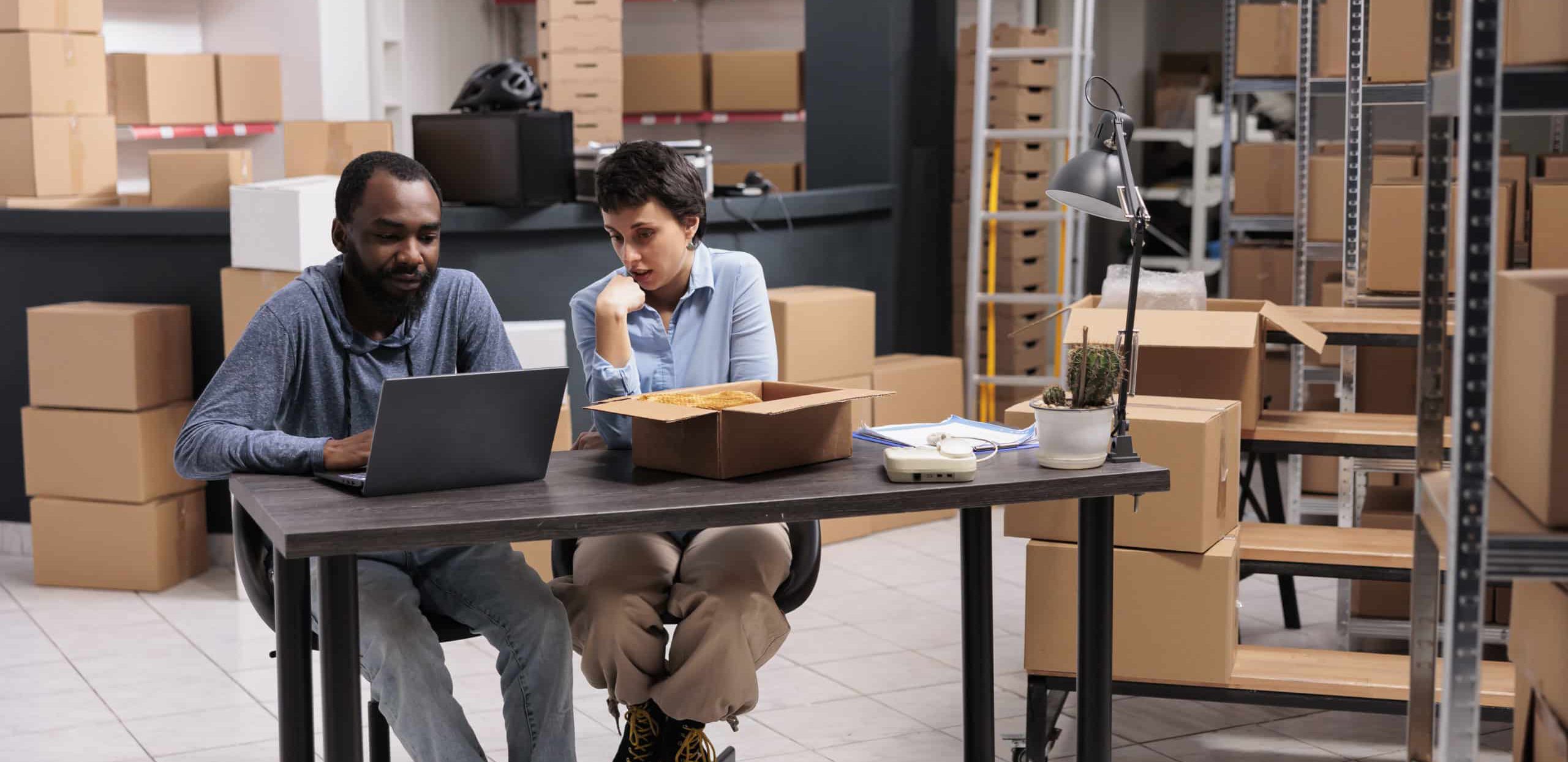 Image of warehouse workers at a computer